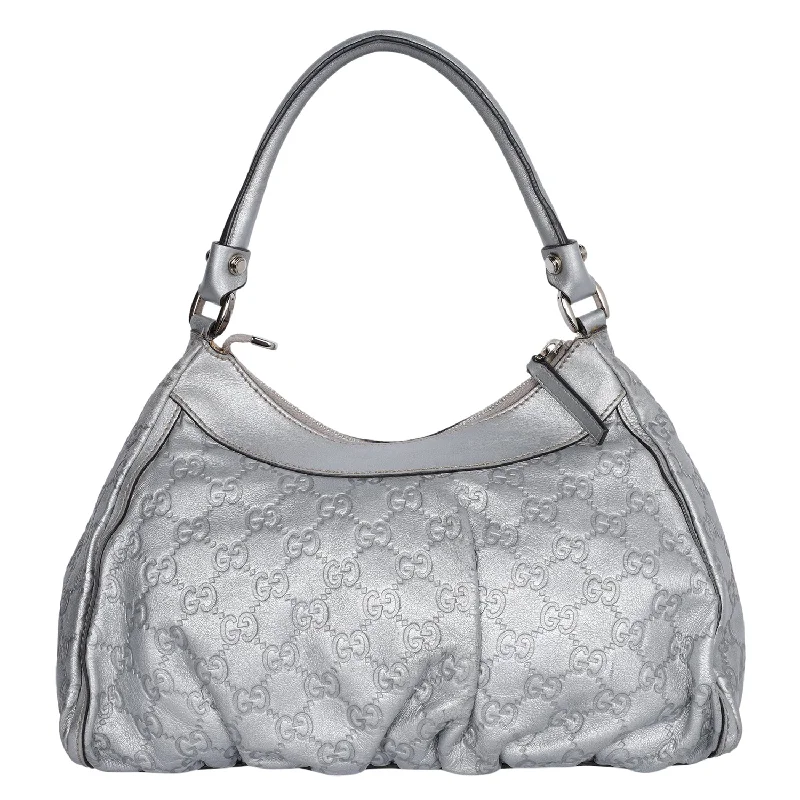 Women Gucci bags with a detachable mobile phone holderSilver D Ring Hobo Guccissima Leather ( )