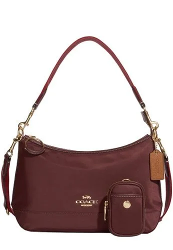 Medium - sized Coach shoulder bags in rich, deep colors for a sophisticated appearanceCOACH CA205 Ellis Classic LOGO Regenerated Nylon and Leather Dual-purpose Bag Wine Red