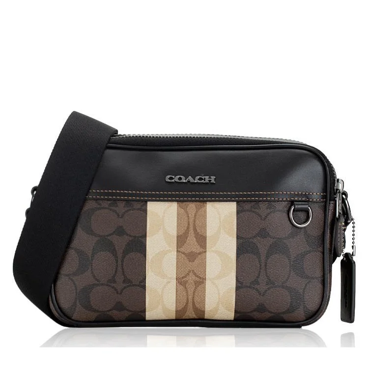 Coach backpacks with a multi - pocket organization for functionalityCoach C9965 Graham Crossbody In Blocked Signature Canvas With Varsity Stripe Mahogany Multi