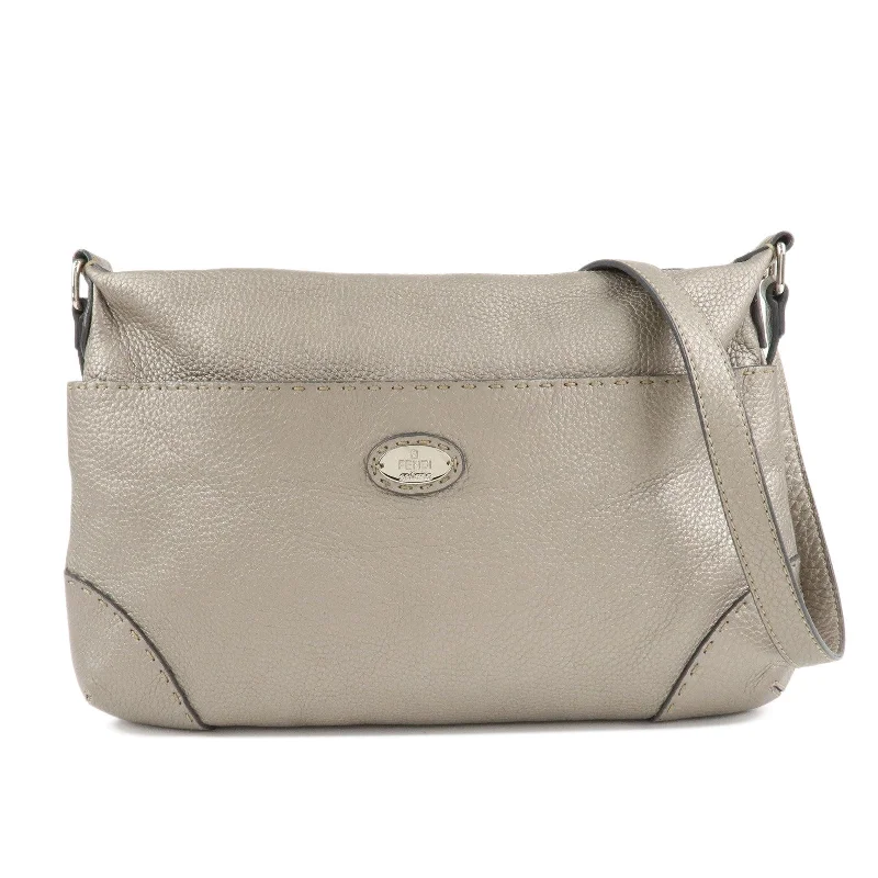 Fendi Baguette bags with a studded leather trim for a bold and edgy lookFENDI Selleria Leather Shoulder Bag Silver BT194