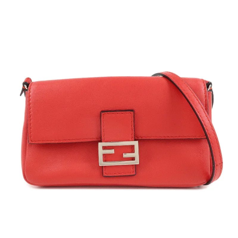 Fendi bags with a detachable sunglass holder for easy access to eyewearFENDI Micro Baguette Leather Shoulder Bag Red 8M0354