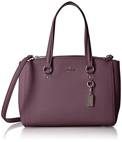 Coach Borough bags with a contrast - stitched handle for a unique lookCOACH Women's Crossgrain Mini Double Zip Carryall SV/Eggplant Satchel