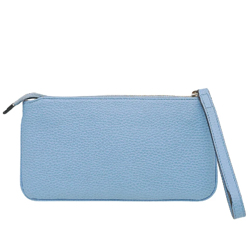 Women Gucci Sylvie bags featuring the signature web stripeGucci Light Blue Swing Wristlet Pouch