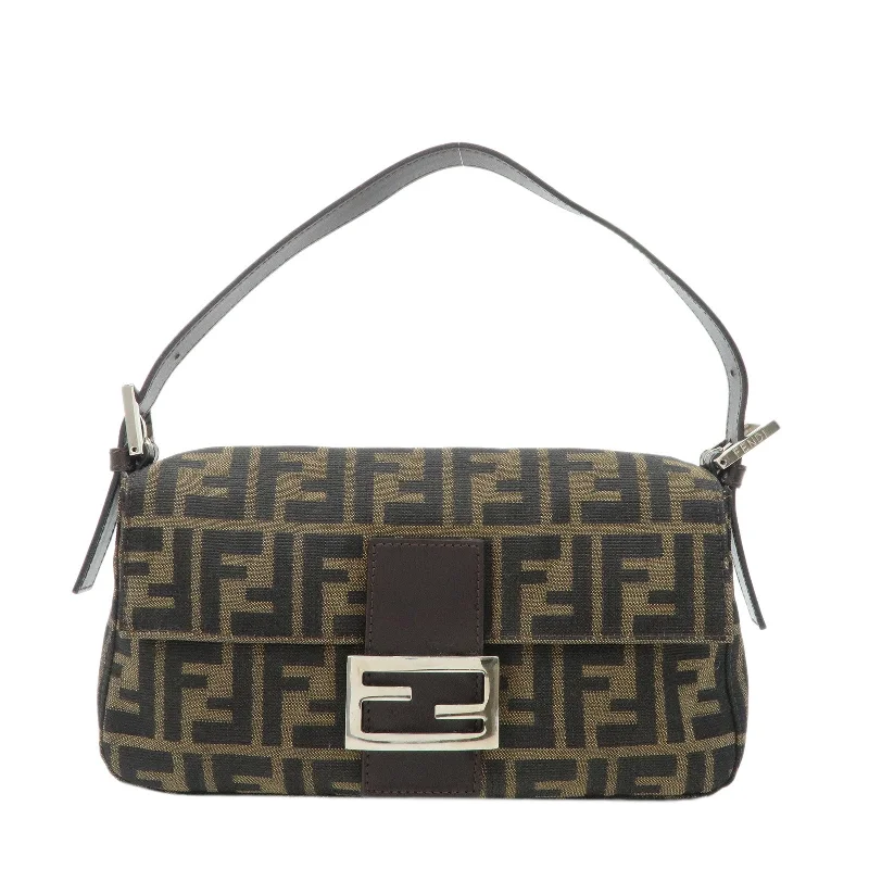 Fendi bags with a built - in USB charging port for keeping devices powered on the goFENDI Mamma Baguette Zucca Canvas Leather Shoulder Bag 26424