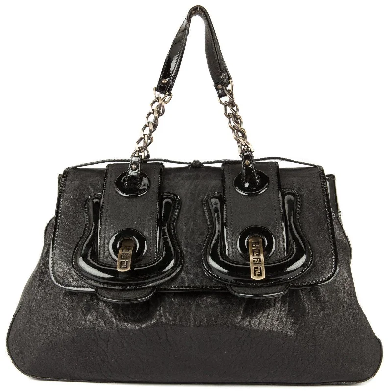 Fendi tote bags with a printed Fendi logo on the front for high brand visibilityFendi Black Leather "B Bag"