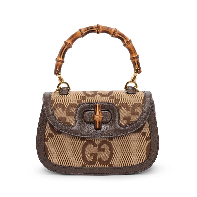 Gucci tote bags for women with a spacious interiorGucci Brown Jumbo GG Small Bamboo 1947 Bag