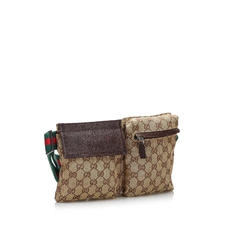 Women Gucci bags with a front - flap pocket for quick - access itemsGucci GG Canvas Web Belt Bag (SHG-6Kyxfy)