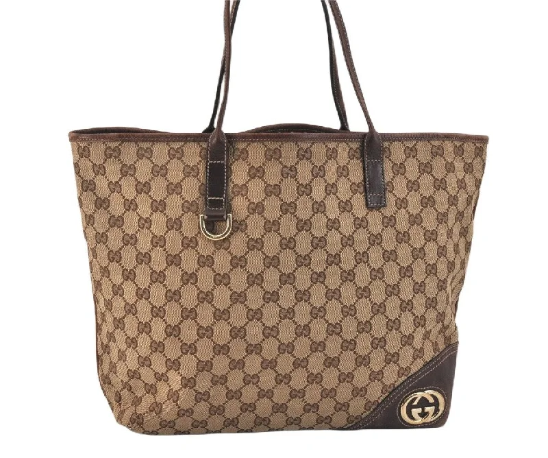 Gucci backpacks for women with a sleek silhouetteAuthentic GUCCI New Britt Shoulder Tote Bag GG Canvas Leather 169945 Brown 3594K