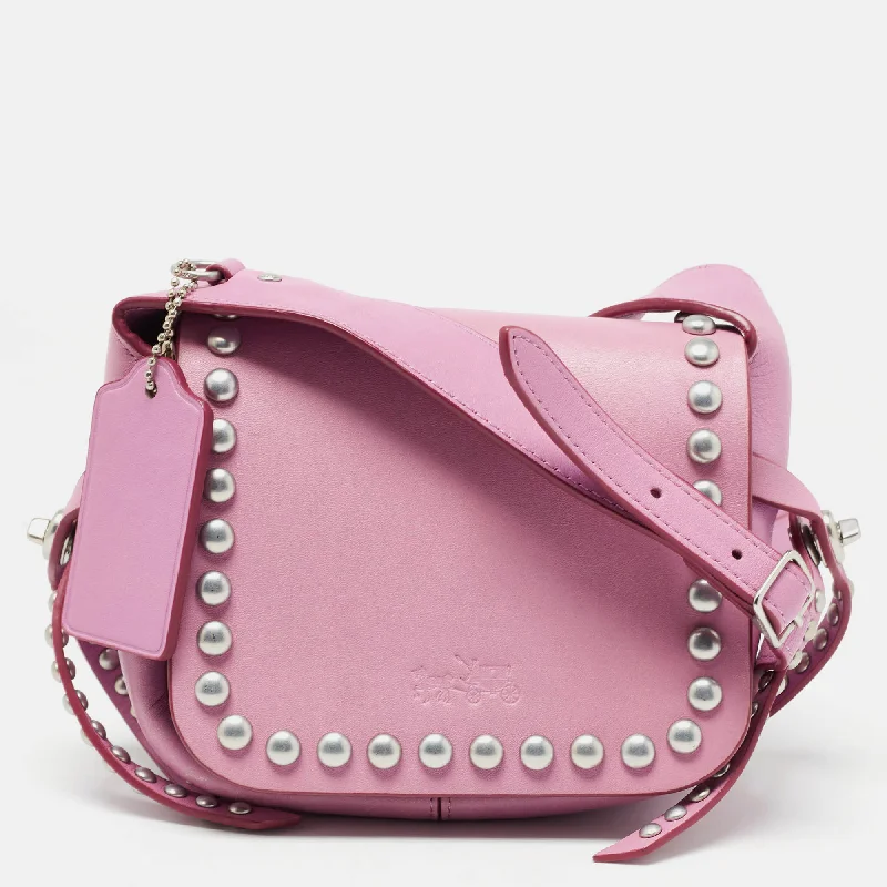 Coach bags with a front - zip pocket for small items like keys and cardsPink Leather Rivet Dakotah Crossbody Bag