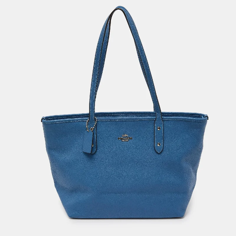 Coach Borough bags with a structured silhouette and a magnetic - snap closureBlue Leather City Zip Tote