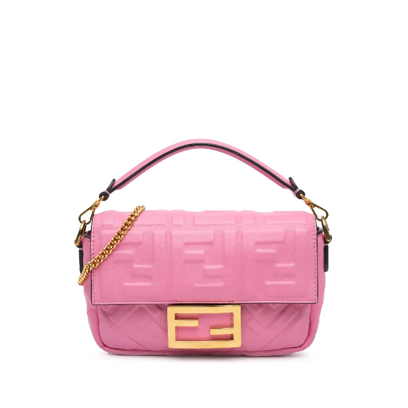 Balenciaga Le Cagole small size with silver - colored hardwarePink Fendi Mini Zucca Embossed Baguette Satchel