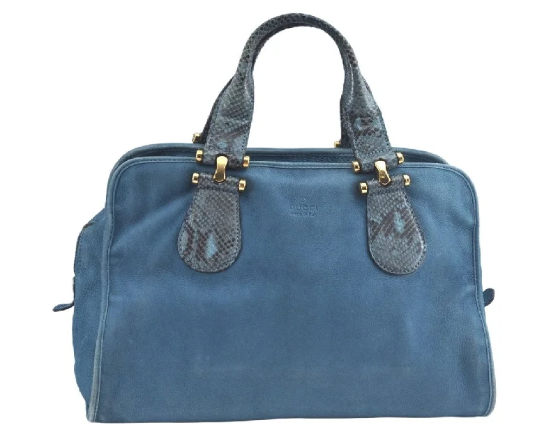 Women Gucci Sylvie bags with a monogram - embossed leatherAuthentic GUCCI Vintage Tote Hand Boston Bag Leather 323657 Blue 8616H