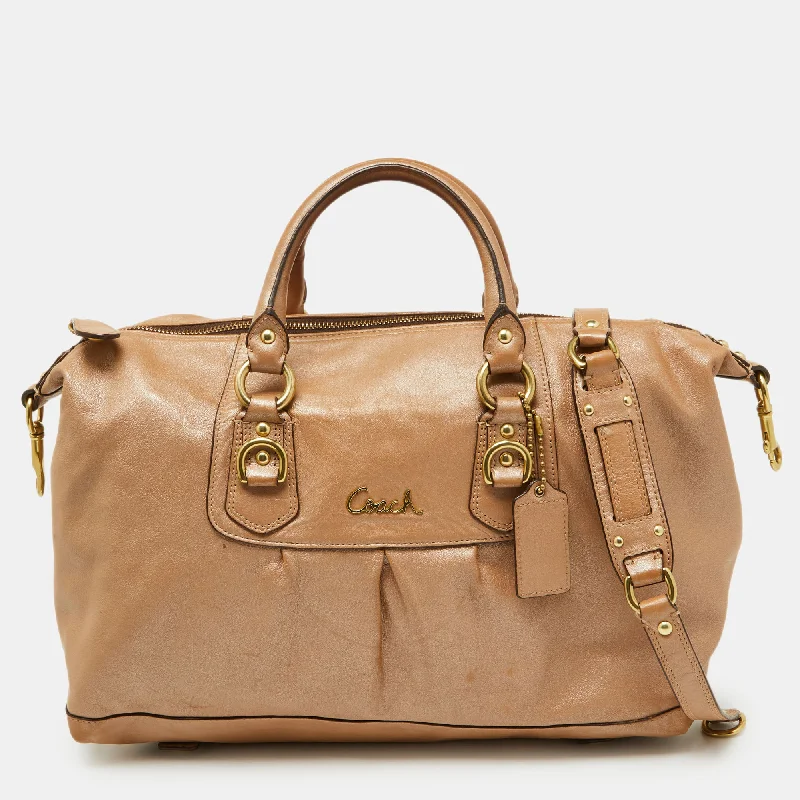 Coach bags with a detachable mobile phone holder for on - the - go useBeige Leather Ashley Satchel