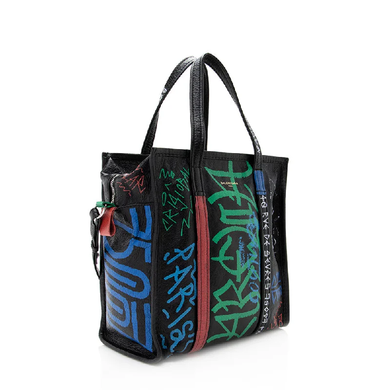 Balenciaga City bag with antique - style brass zippersBalenciaga Agneau Graffiti Bazar Small Shopper Tote (SHF-19563)