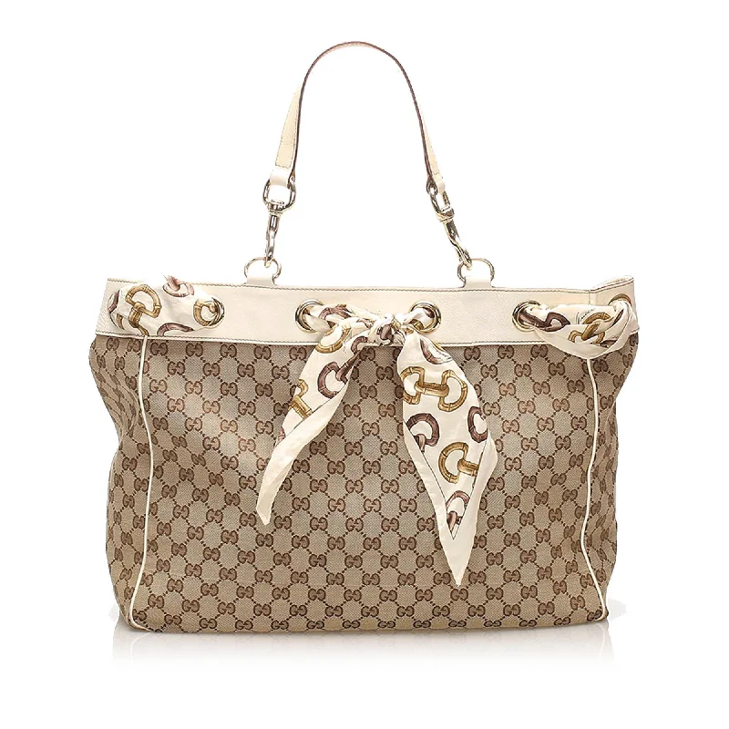 Women Gucci crossbody bags with a printed floral patternGucci GG Canvas Positano Tote Bag (SHG-11502)