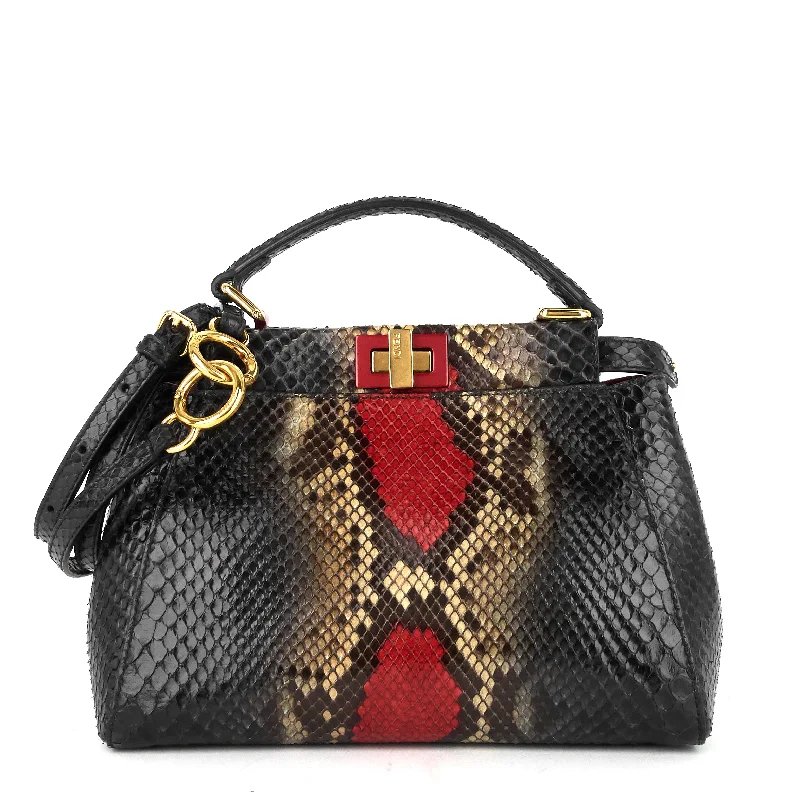 Fendi By The Way bags with a crystal - embellished FF logo for added luxury and glamourPeekaboo Mini Snakeskin Handbag with Strap