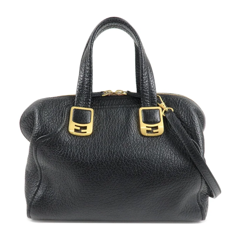 Ladies Fendi shoulder bags with a detachable key fob for easy key managementFENDI Chameleon Leather 2WAY Bag Hand Bag Black 8BL114