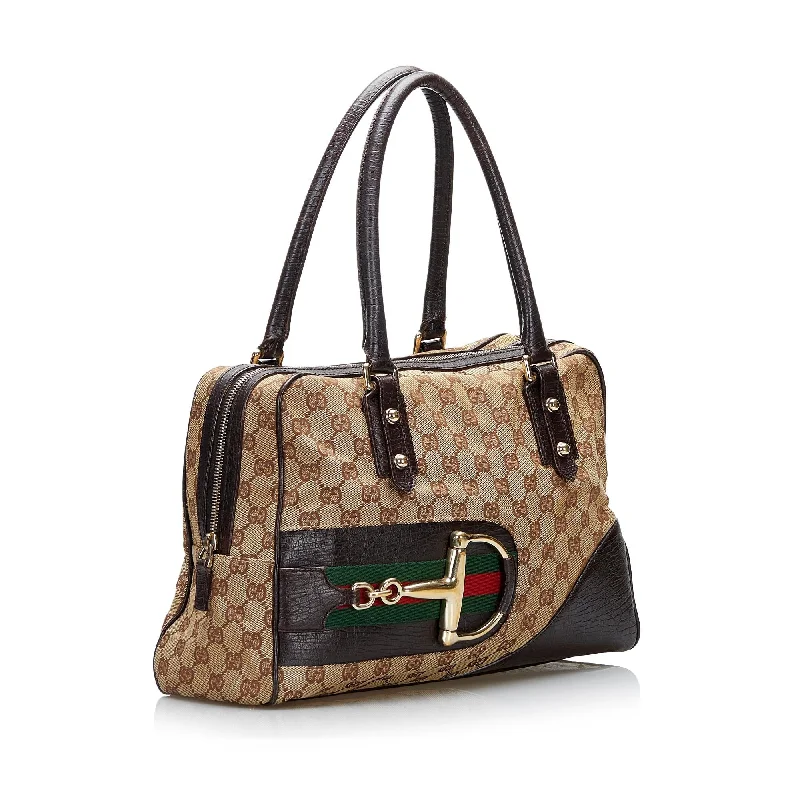 Women Gucci Sylvie bags with a crystal - embellished web stripeGucci GG Canvas Hasler Handbag (SHG-kbVyMT)