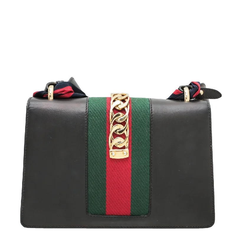 Women Gucci bags with a front - zip pocket for small itemsGucci Black Sylvie Shoulder Bag Small