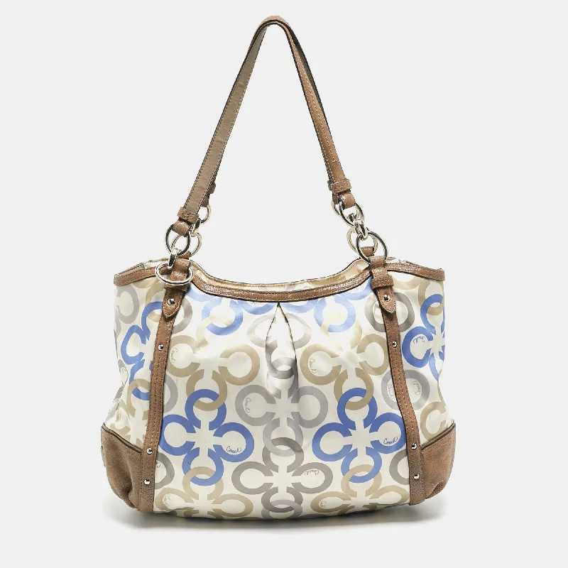 Ladies Coach Rogue bags with a star - shaped charm for a playful touchMulticolor Signature Satin and Leather Hobo