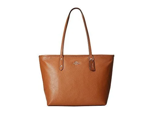 Coach tote bags with a water - resistant lining for practicalityCOACH Women's Pebbled City Zip Tote SV/Saddle Tote