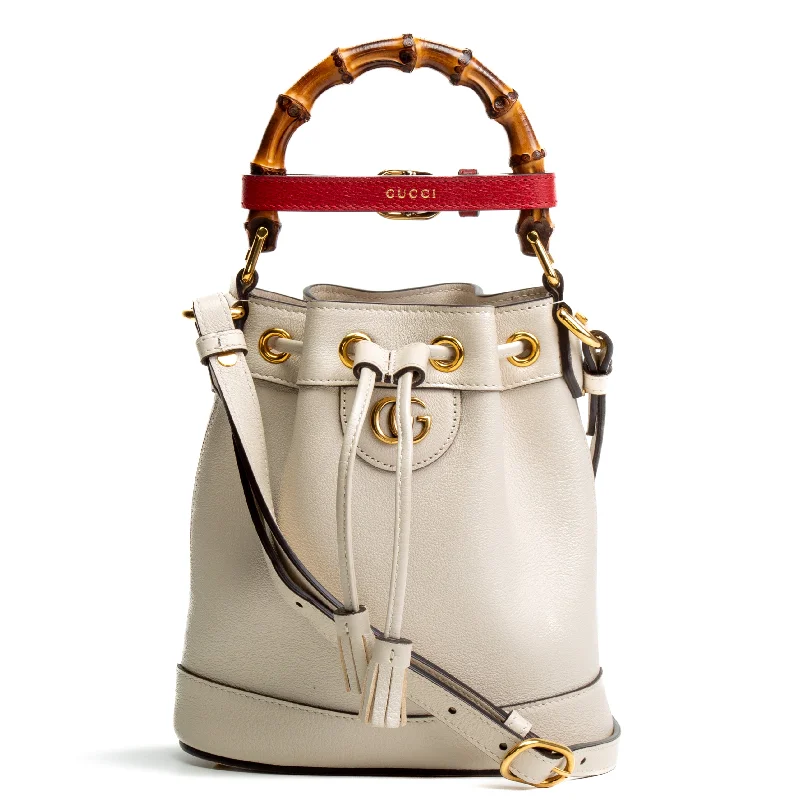 Gucci tote bags for women with a double - handle designGUCCI Diana Leather Double G Bamboo Mini Bucket Bag - Ivory