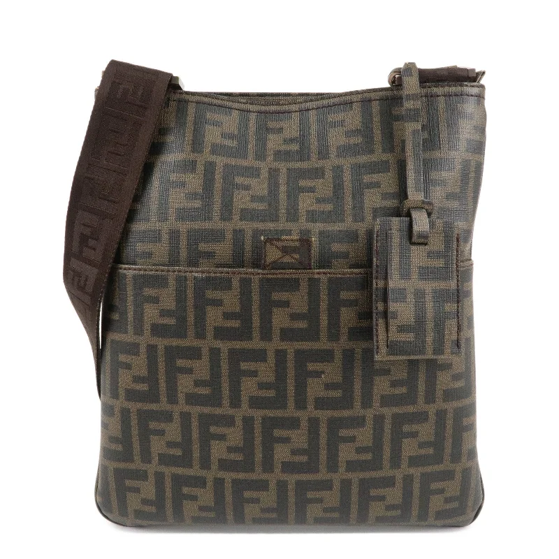 Ladies Fendi Peekaboo bags with a detachable shoulder strap for different carrying optionsFENDI Zucca Print PVC Shoulder Bag Khaki Black 7VA207