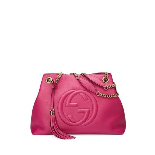 Women Gucci crossbody bags with a woven leather strapGucci Shoulder Bag Soho Medium Bright Pink Leather Tote