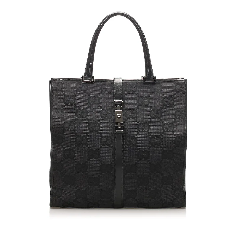 Women Gucci Sylvie bags with a monogram - embossed leatherGucci GG Canvas Jackie Tote Bag (SHG-11941)