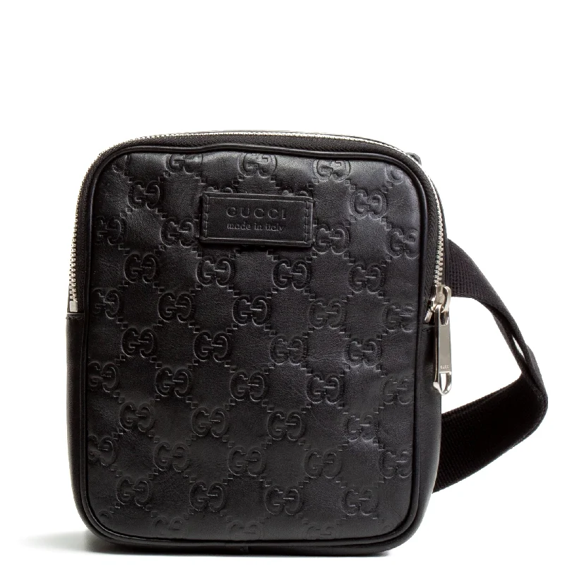 Gucci handbags for women with a beaded trimGUCCI Signature Guccissima Double Pocket Belt Bag - Black OUTLET FINAL SALE