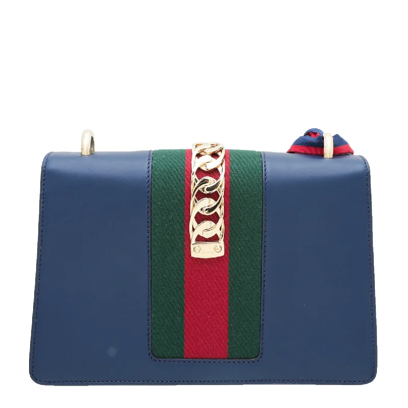 Women Gucci bags with a front - flap pocket for quick - access itemsGucci Blue Sylvie Small Bag