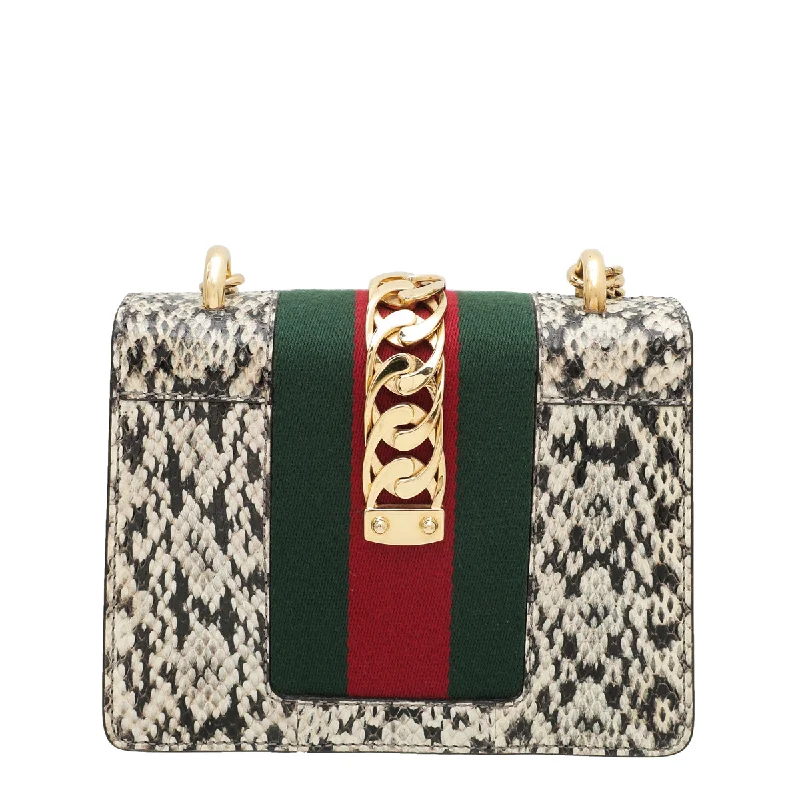 Gucci tote bags for women with a printed Gucci logoGucci Natural Snakeskin Sylvie Mini Chain Bag