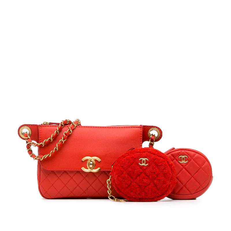 Balenciaga Hourglass large size with crocodile - embossed leatherRed Chanel CC Quilted Calfskin Flap Belt Bag and Coin Purse