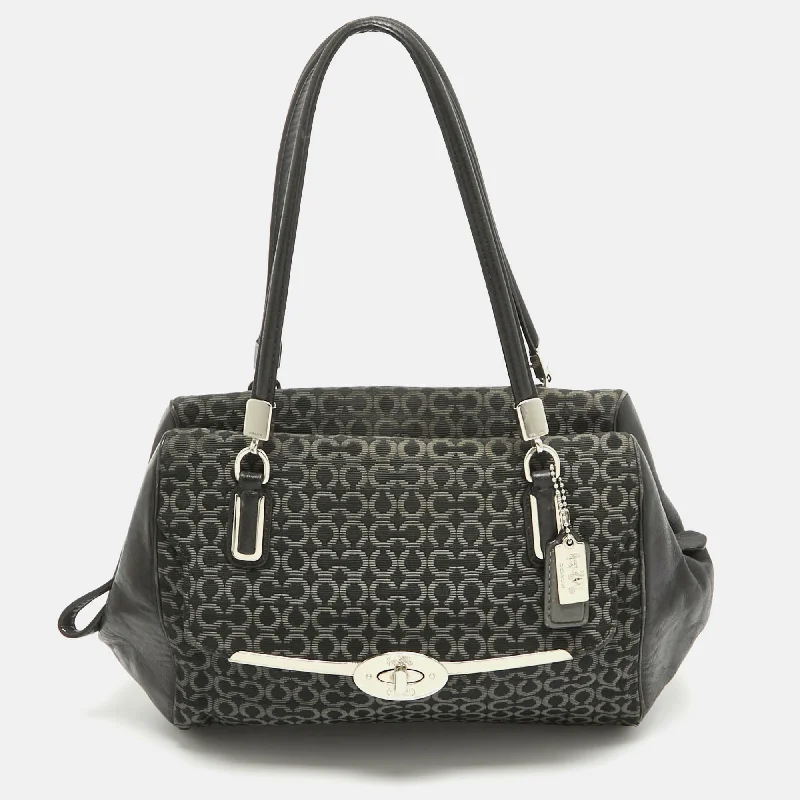 Coach handbags with a beaded trim for a glamorous and elegant lookBlack Op Art Fabric and Leather Madison Madeline Satchel