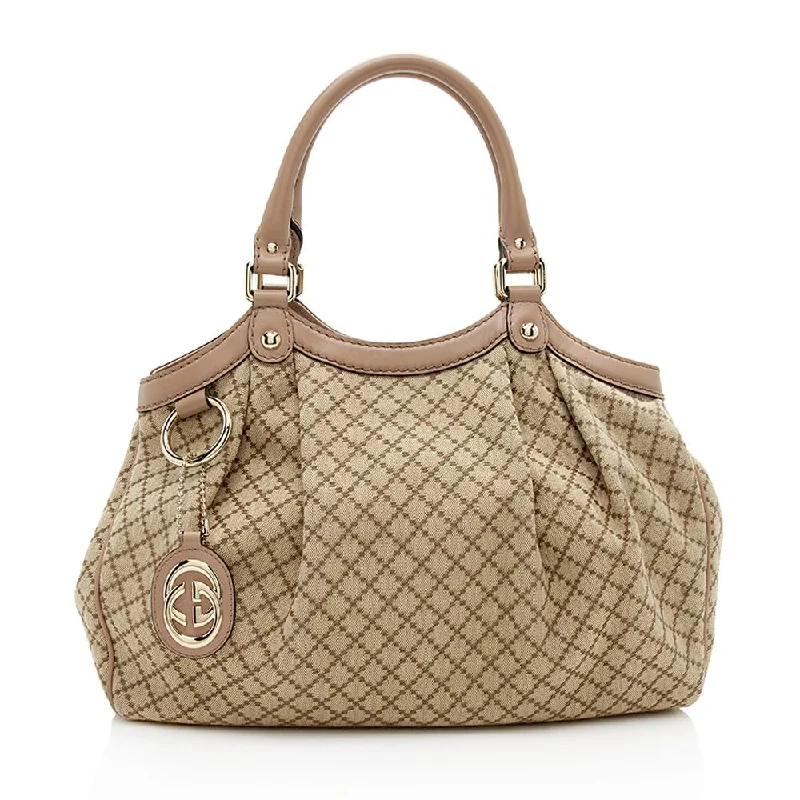 Women Gucci Sylvie bags with a detachable ribbon detailGucci Diamante Canvas Sukey Medium Tote (SHF-12389)