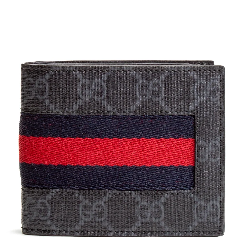 Women Gucci Sylvie bags with a crystal - embellished web stripeGUCCI GG Supreme Web BiFold Wallet - Black