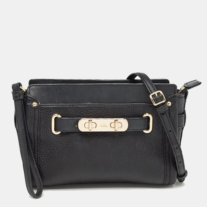 Coach crossbody bags with a woven leather strap for a unique textureBlack Leather Swagger Wristlet Crossbody Bag