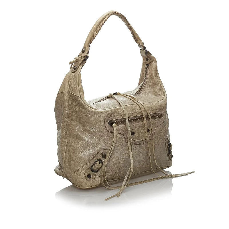 Balenciaga First small size with suede leather constructionBalenciaga Motocross Classic Day Leather Hobo (SHG-33963)