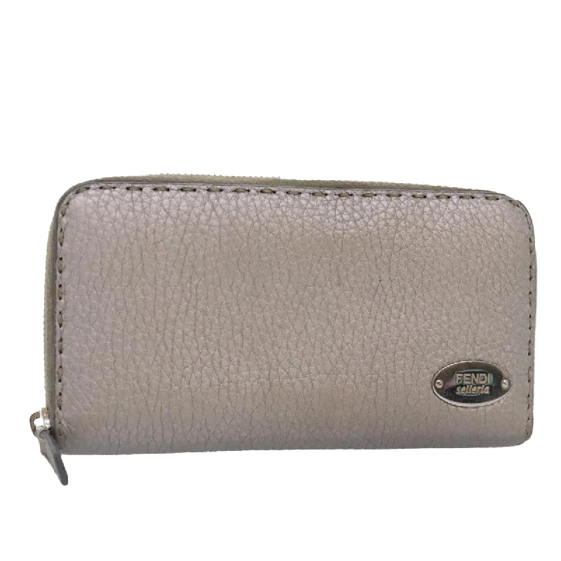 Fendi bags with a detachable camera holder for photography enthusiastsFENDI Celeria Long Wallet Leather Silver  bs18313