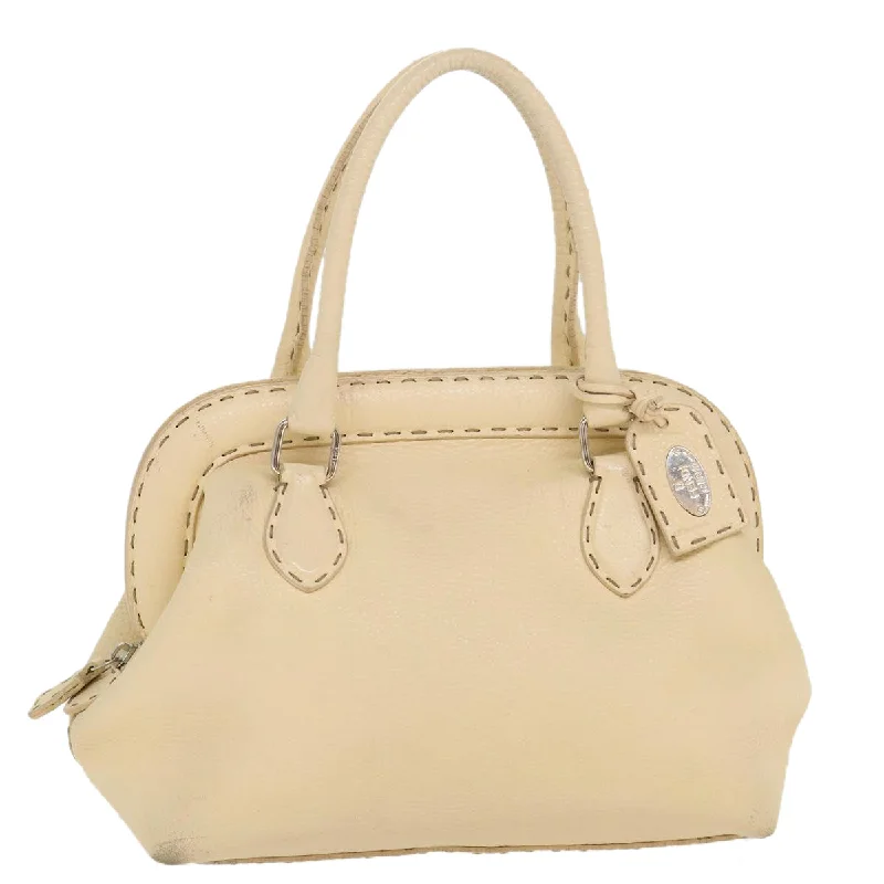 Fendi By The Way bags with a crystal - embellished FF logo for added luxury and glamourFENDI Celeria Hand Bag Leather Beige  rd4791