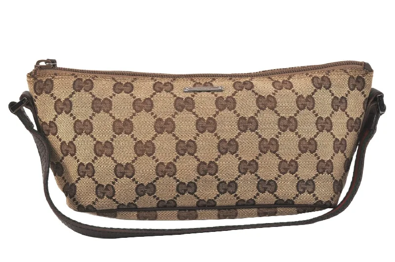 Gucci handbags for women with a beaded trimAuth GUCCI Web Sherry Line Hand Bag Pouch GG Canvas Leather 141809 Brown 3709K