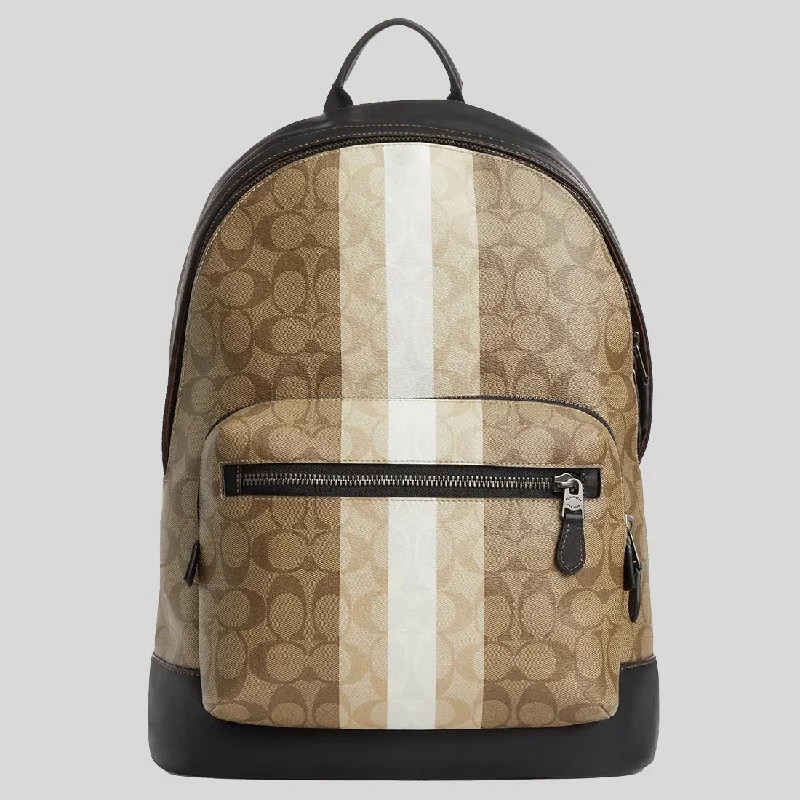 Ladies Coach Tabby bags with a detachable shoulder strapCOACH West Backpack In Blocked Signature Canvas With Varsity Stripe Khaki Multi CQ629