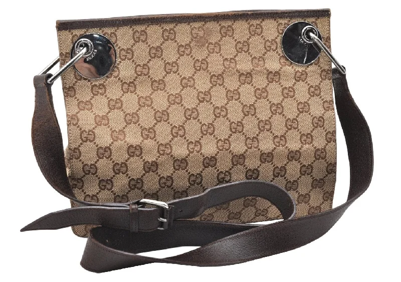 Gucci handbags for women with a metal - framed claspAuthentic GUCCI Eclipse Shoulder Cross Bag GG Canvas Leather 120841 Brown 3628K