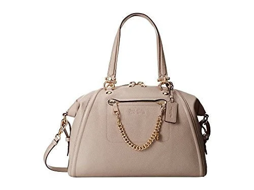 Coach tote bags with a snap - button closure and a decorative charm for styleCoach Prairie Satchel with Chain Light Gold Grey Birch Leather Handbag