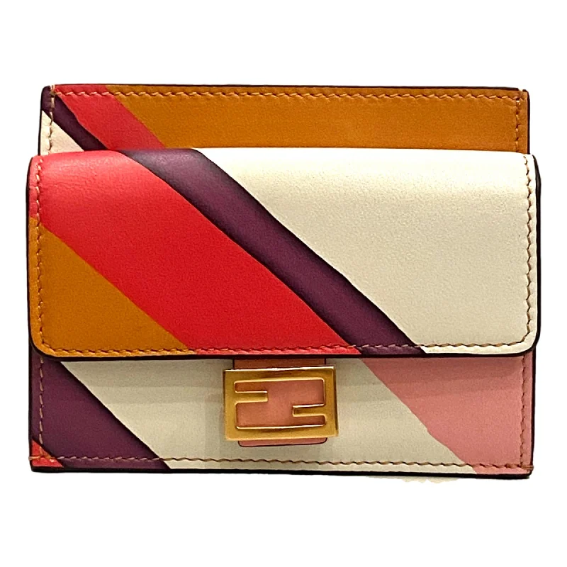 Ladies Fendi shoulder bags with a detachable phone stand for hands - free viewingFendi Baguette Hot Pink Stripe Leather Card Holder Wallet