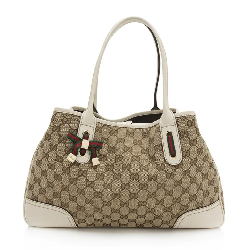 Women Gucci bags with a chain - link trim and a leather bodyGucci GG Canvas Princy Medium Tote (SHF-12164)