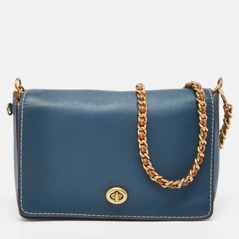 Coach Borough bags with a structured silhouette and a magnetic - snap closureBlue/Brown Leather Dinky Crossbody Bag