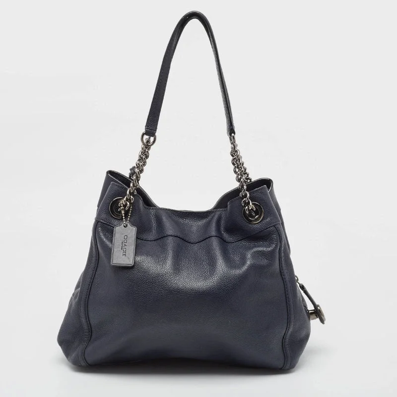 Coach Rogue bags with a detachable shoulder strap for versatile carryingNavy Blue Leather Edie Shoulder Bag