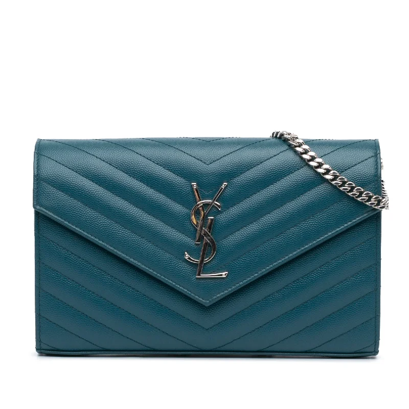 Balenciaga First large size with tassel - adorned zipper pullsBlue Saint Laurent Grain De Poudre Matelasse Chevron Monogram Chain Wallet Crossbody Bag