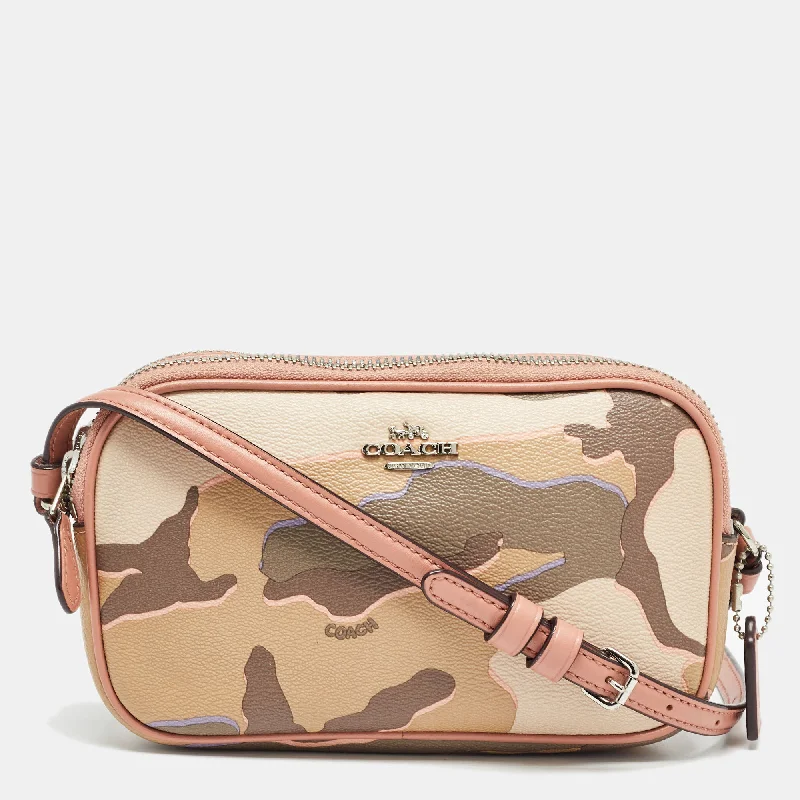 Coach bags with a detachable mirror inside for quick touch - upsMulticolor Camouflage Coated Canvas Crossbody Bag